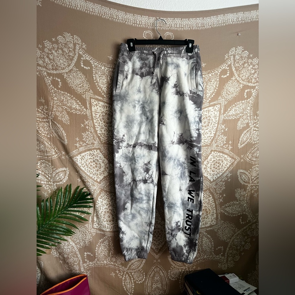 NWT Fred Segal Grey Tie Dye DTLA Print Jogger Pants in XS